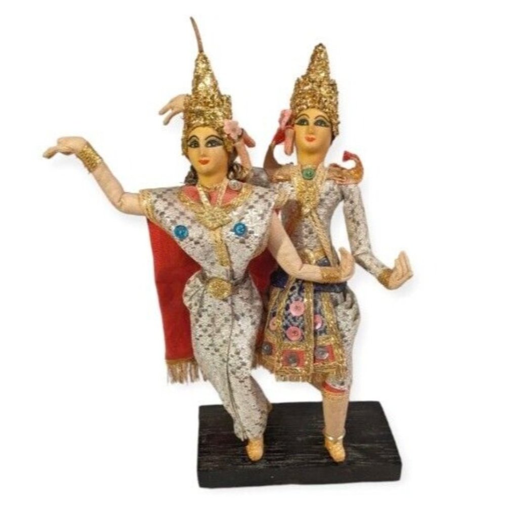 Dancing Wedding Dolls Thailand Couple Traditional Costume Handcrafted Fancy Pair